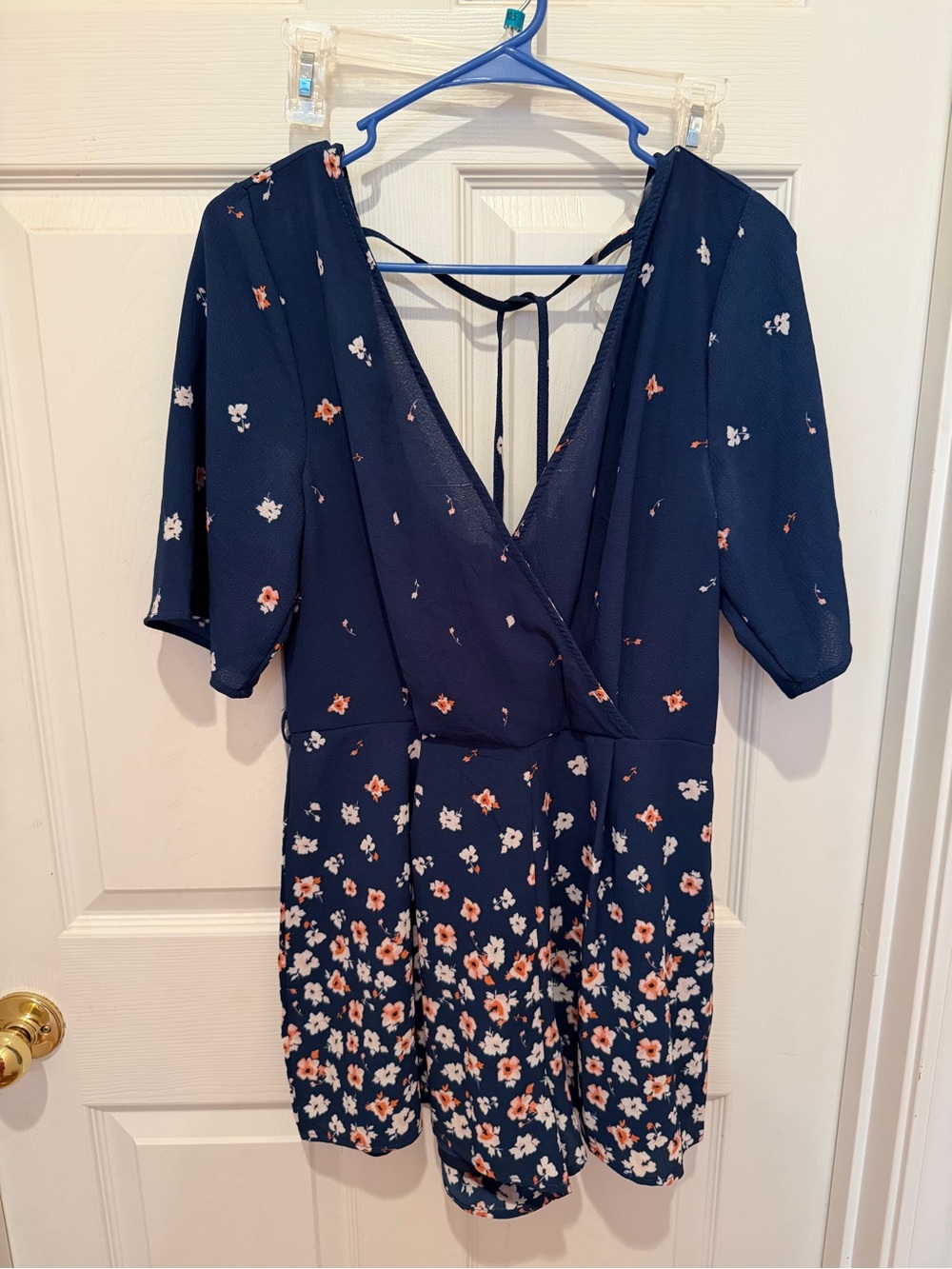 TRIXXI Floral Navy Blue Romper Size L Short Sleeve